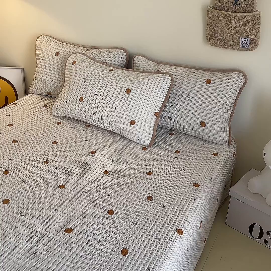 91家纺网 家纺一手货源 找家纺 凌云家纺 2026新款A类13372全棉床盖一面棉一面绒 南瓜可可