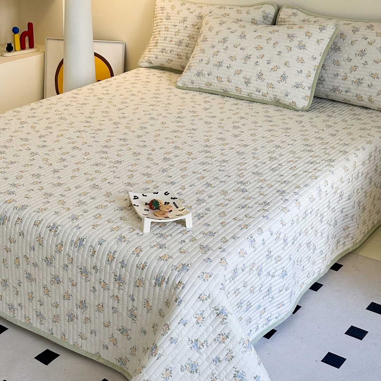 91家纺网 家纺一手货源 找家纺 凌云家纺 2026新款A类13372全棉床盖一面棉一面绒 沐雅清风