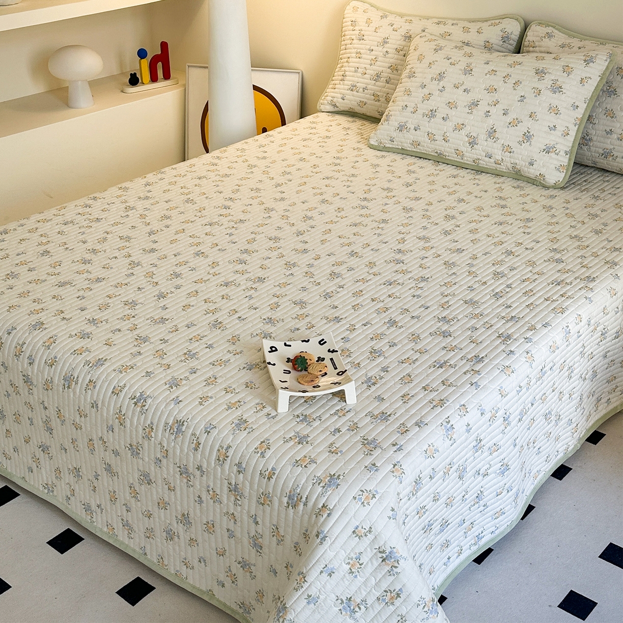 91家纺网 家纺一手货源 找家纺 凌云家纺 2026新款A类13372全棉床盖一面棉一面绒 沐雅清风