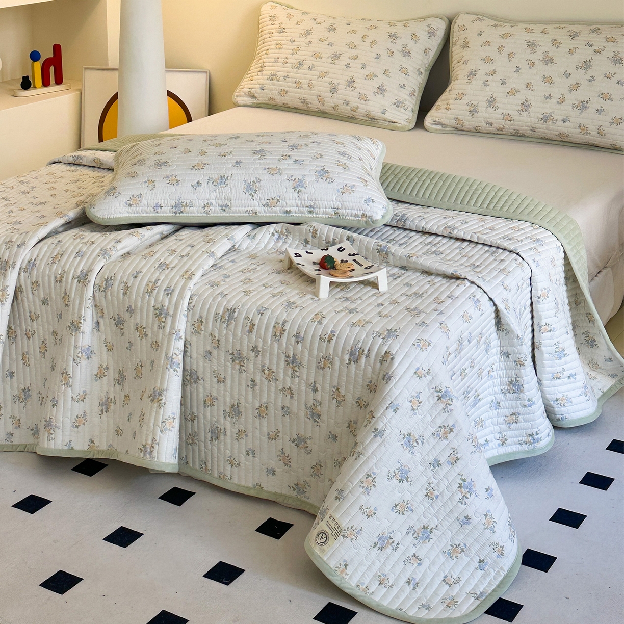 91家纺网 家纺一手货源 找家纺 凌云家纺 2026新款A类13372全棉床盖一面棉一面绒 沐雅清风