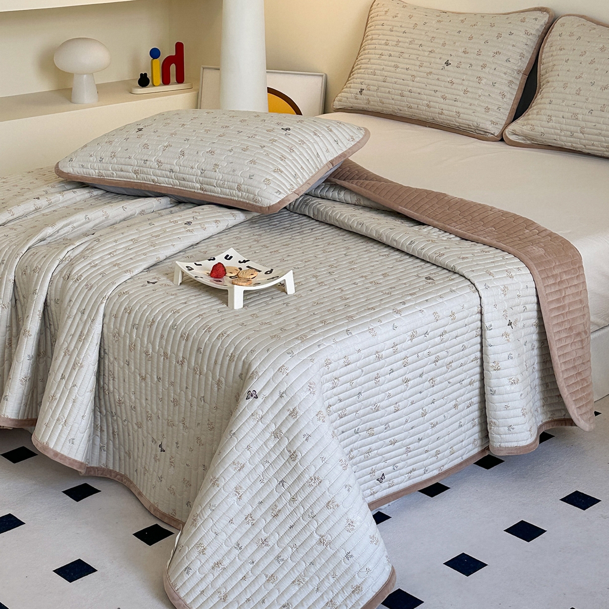 91家纺网 家纺一手货源 找家纺 凌云家纺 2026新款A类13372全棉床盖一面棉一面绒 奢香夫人