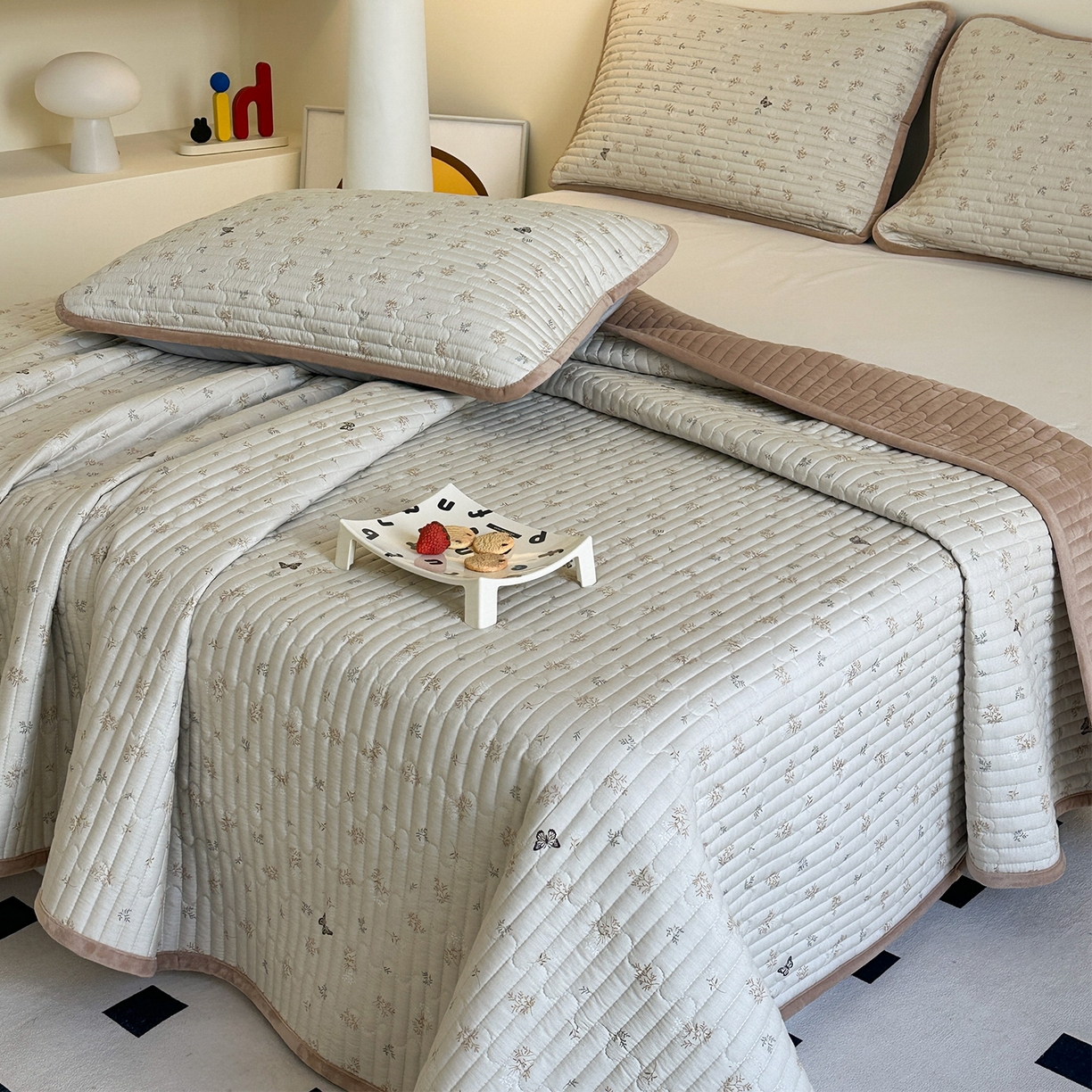 91家纺网 家纺一手货源 找家纺 凌云家纺 2026新款A类13372全棉床盖一面棉一面绒 奢香夫人