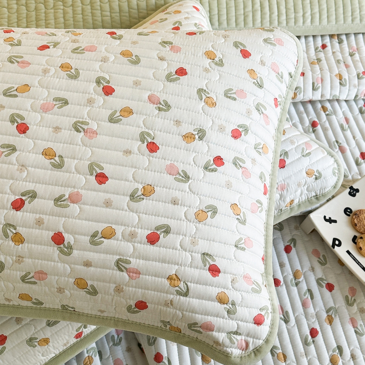 91家纺网 家纺一手货源 找家纺 凌云家纺 2026新款A类13372全棉床盖一面棉一面绒 郁金香