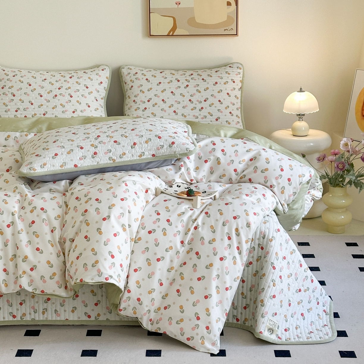 91家纺网 家纺一手货源 找家纺 凌云家纺 2026新款A类13372全棉床盖四件套 郁金香