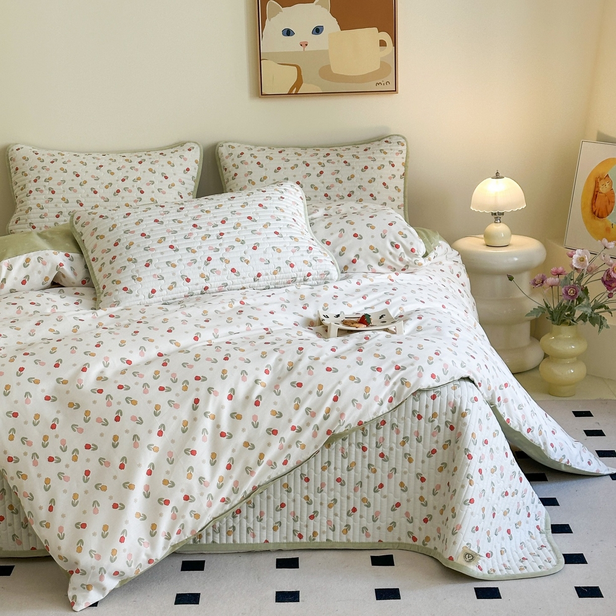 91家纺网 家纺一手货源 找家纺 凌云家纺 2026新款A类13372全棉床盖四件套 郁金香