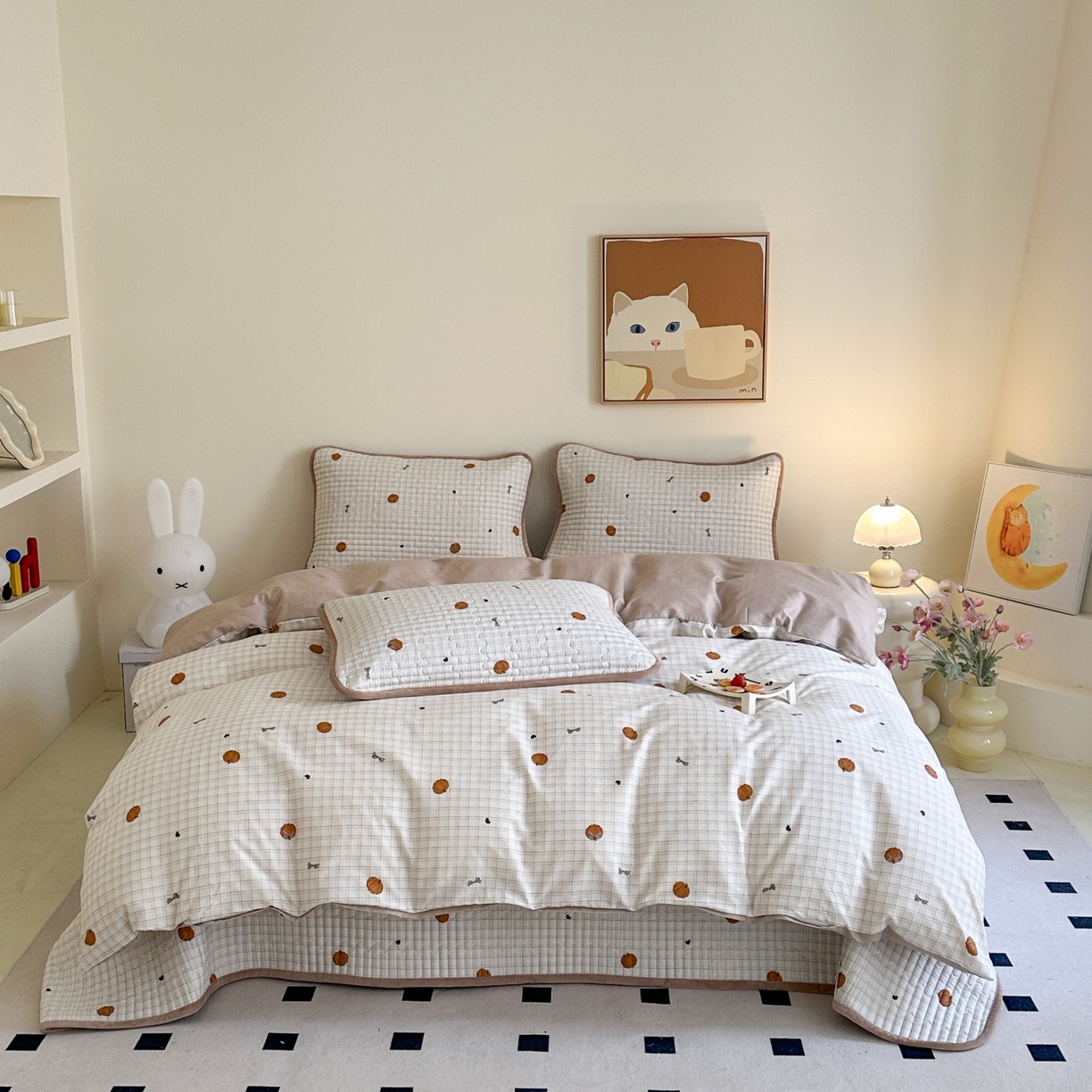 91家纺网 家纺一手货源 找家纺 凌云家纺 2026新款A类13372全棉床盖四件套 南瓜可可