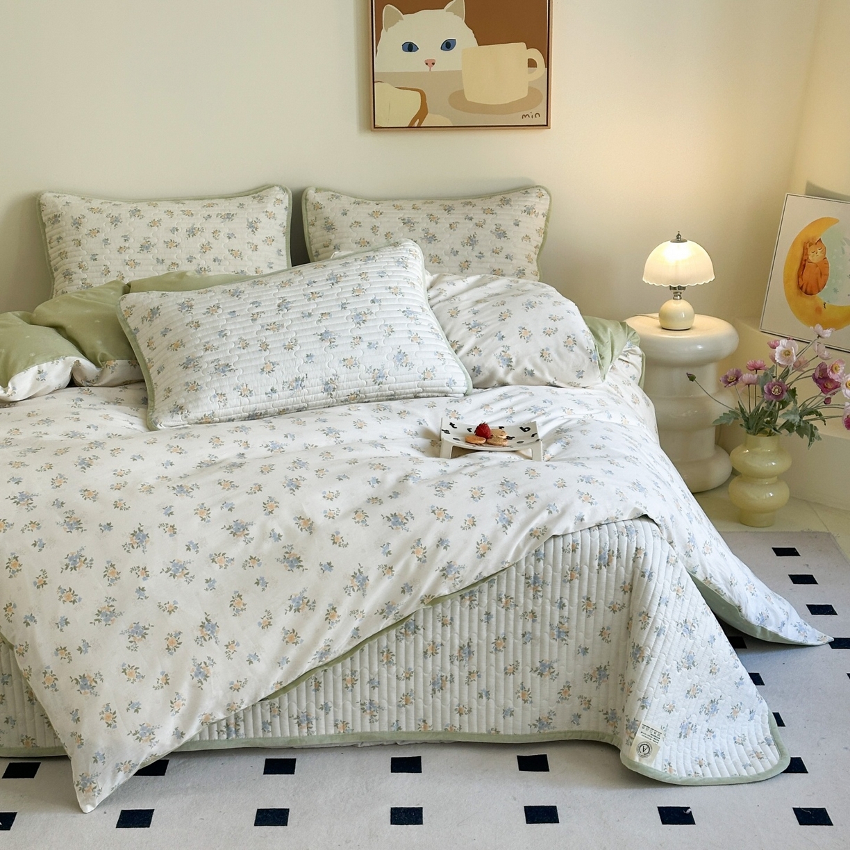 91家纺网 家纺一手货源 找家纺 凌云家纺 2026新款A类13372全棉床盖四件套 沐雅清风