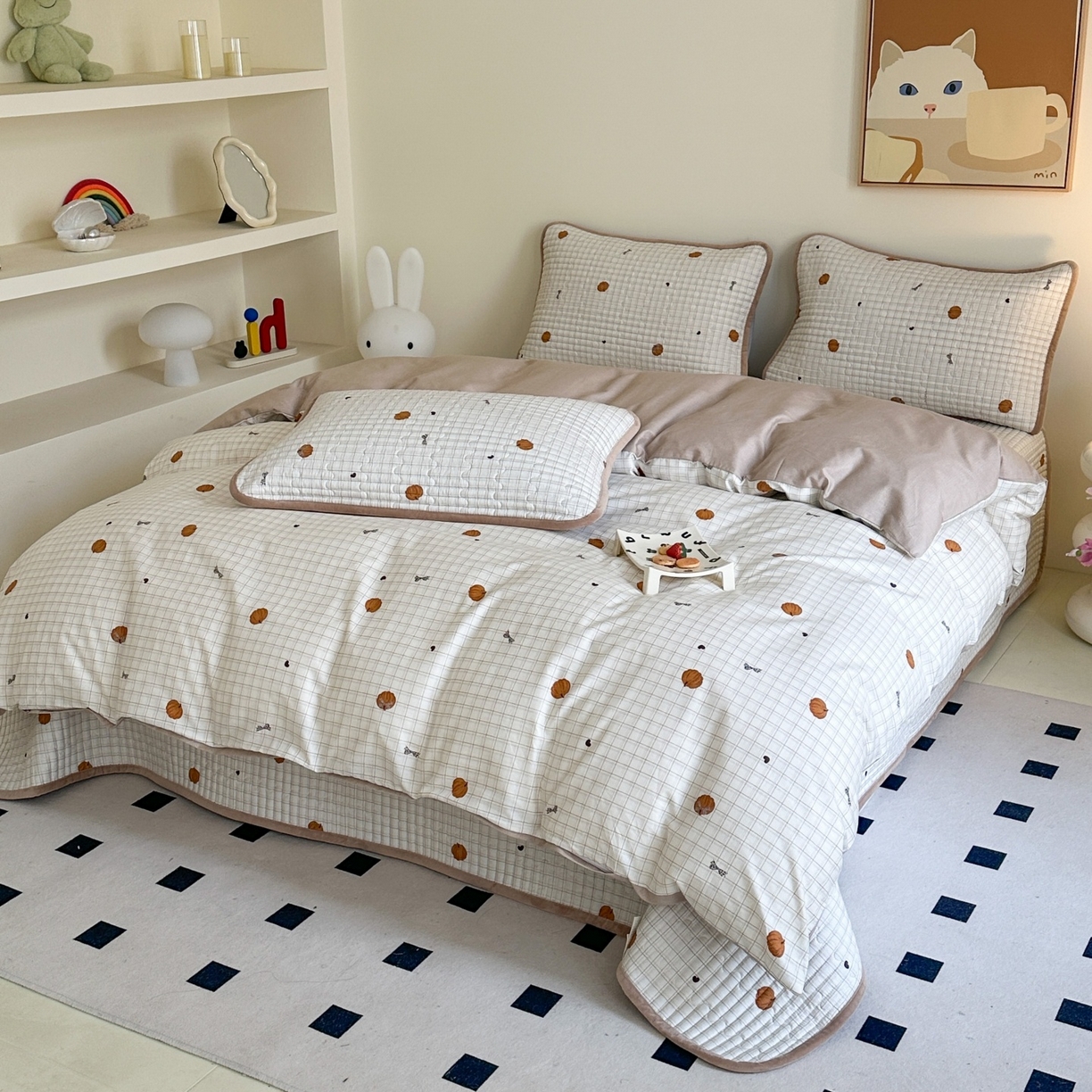 91家纺网 家纺一手货源 找家纺 凌云家纺 2026新款A类13372全棉床盖四件套 南瓜可可