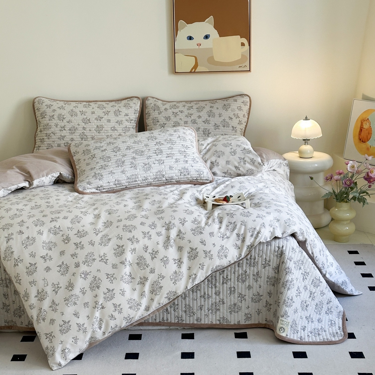 91家纺网 家纺一手货源 找家纺 凌云家纺 2026新款A类13372全棉床盖四件套 花韵