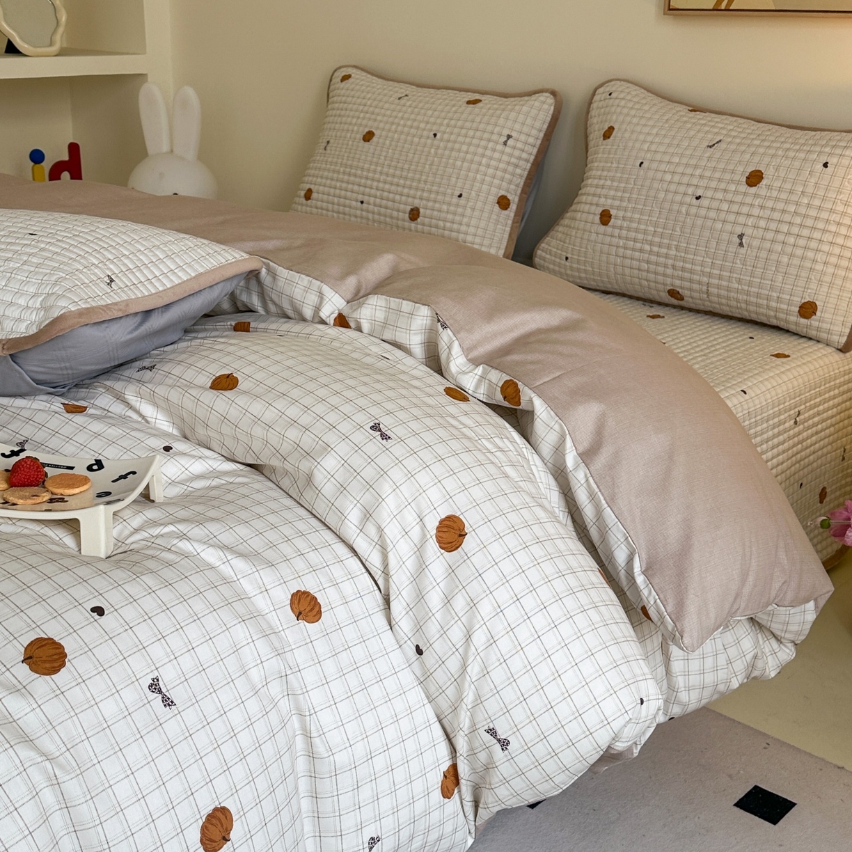 91家纺网 家纺一手货源 找家纺 凌云家纺 2026新款A类13372全棉床盖四件套 南瓜可可