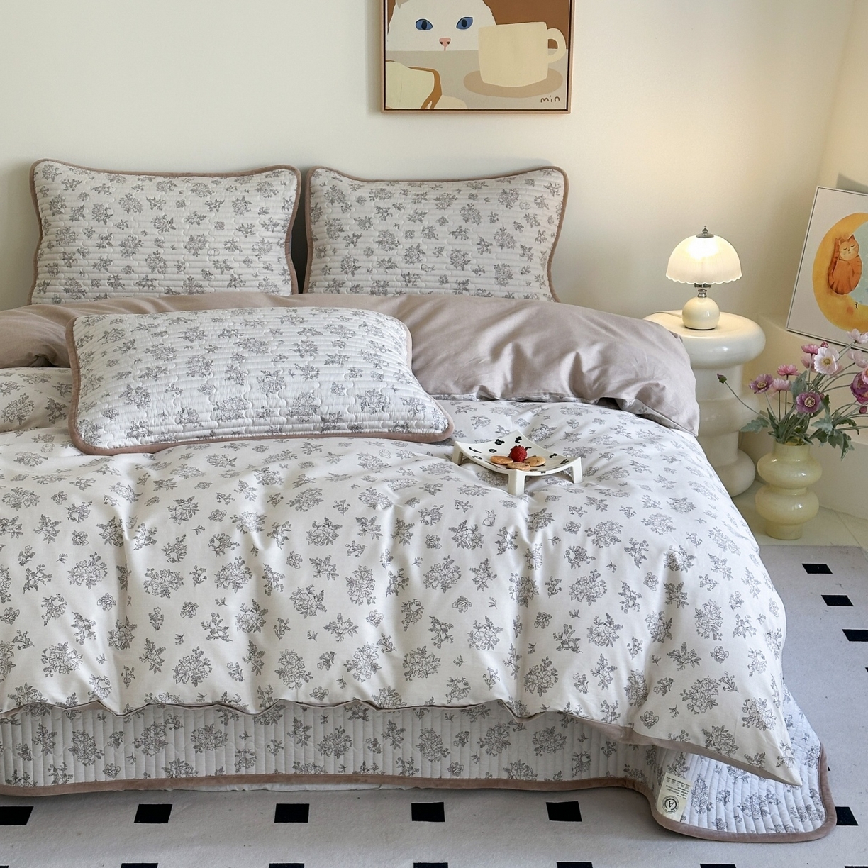 91家纺网 家纺一手货源 找家纺 凌云家纺 2026新款A类13372全棉床盖四件套 花韵