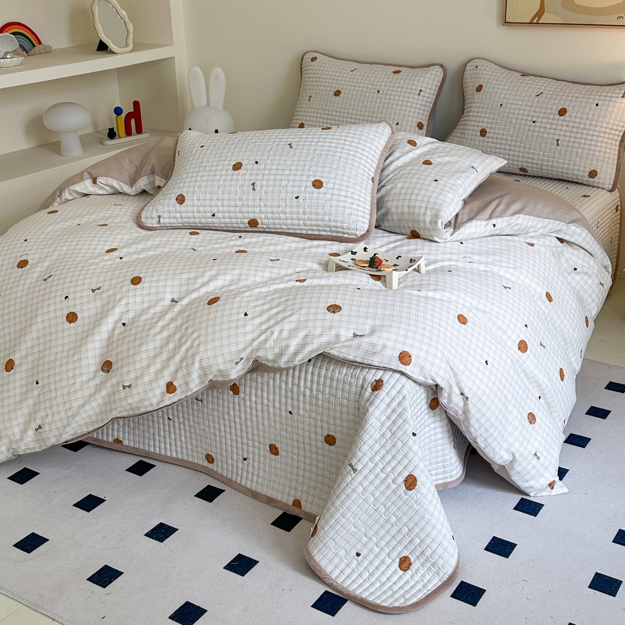 91家纺网 家纺一手货源 找家纺 凌云家纺 2026新款A类13372全棉床盖四件套 南瓜可可