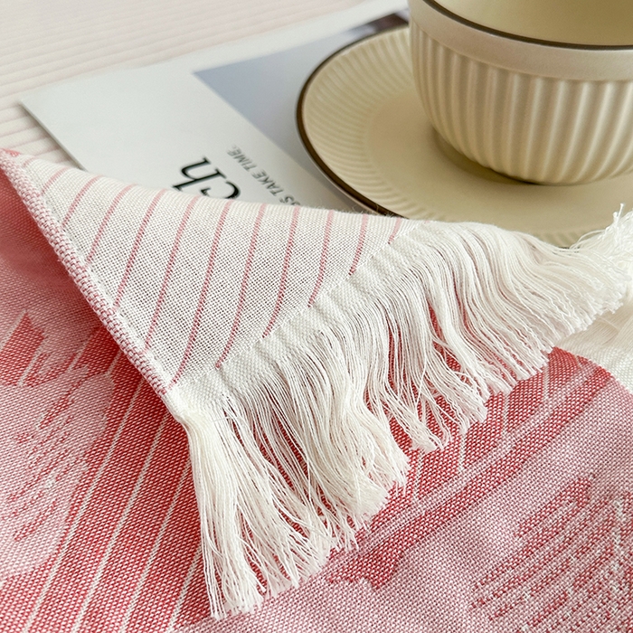 91家纺网 家纺一手货源 找家纺 凌云家纺 2026新款全棉纯棉双层有氧纱大提花流苏毯披肩毯毛毯毯子 花开十分-粉