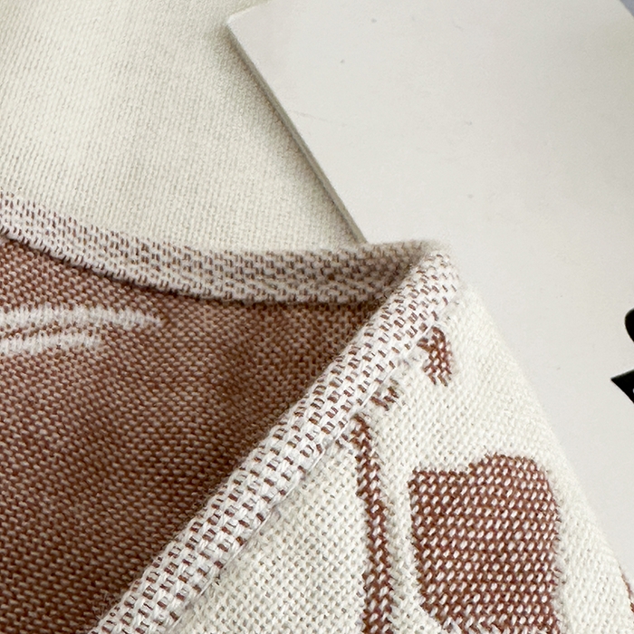 91家纺网 家纺一手货源 找家纺 凌云家纺 2026新款全棉纯棉双层有氧纱大提花流苏毯披肩毯毛毯毯子 花开十分-棕