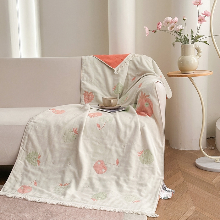 91家纺网 家纺一手货源 找家纺 凌云家纺 2026新款全棉纯棉双层有氧纱大提花流苏毯披肩毯毛毯毯子 苹果-绿