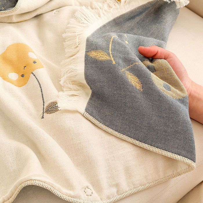 91家纺网 家纺一手货源 找家纺 凌云家纺 2026新款全棉纯棉双层有氧纱大提花流苏毯披肩毯毛毯毯子 苹果-黄