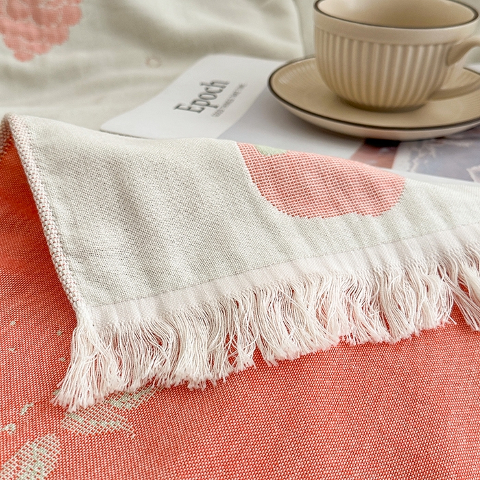 91家纺网 家纺一手货源 找家纺 凌云家纺 2026新款全棉纯棉双层有氧纱大提花流苏毯披肩毯毛毯毯子 苹果-绿