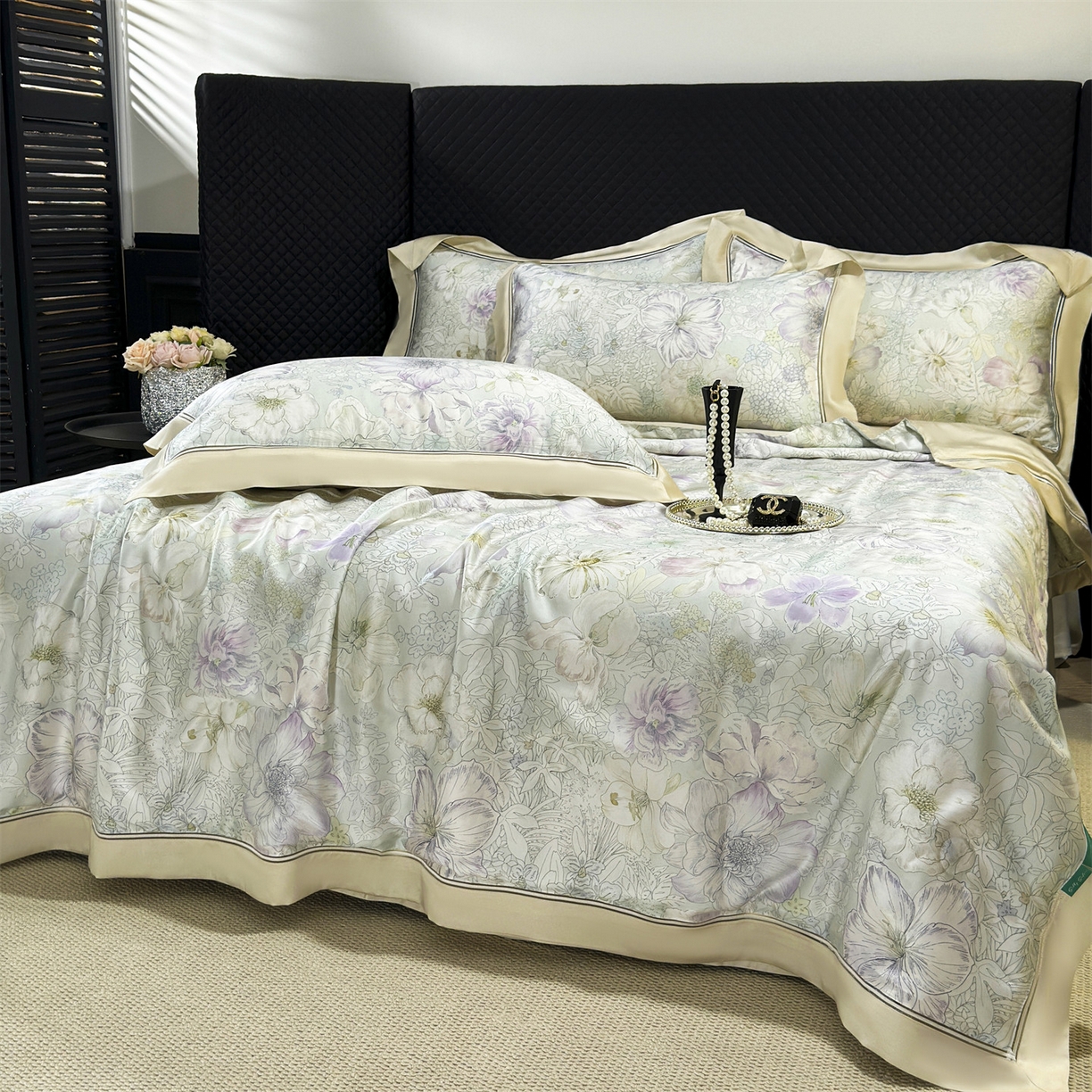 91家纺网 家纺一手货源 找家纺 朵希曼 2026新款60天丝镂空夏被四件套系列（控价：夏被线上券后不低于239 夏被四件套线上券后不低于369) 慕白