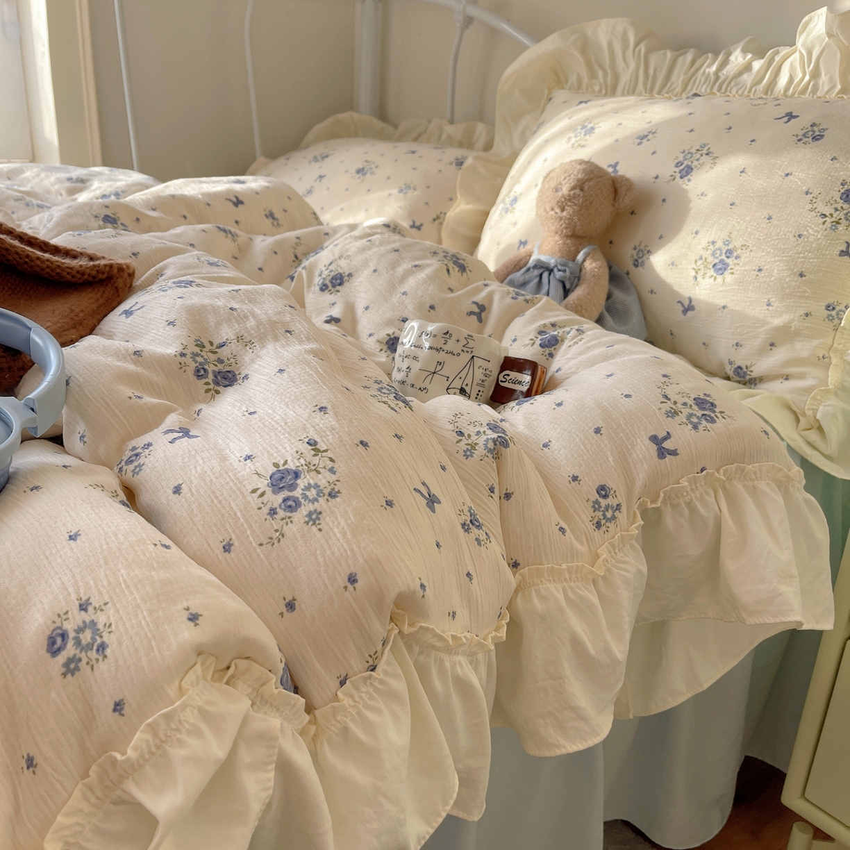 91家纺网 家纺一手货源 找家纺 （总）轻奢坊 2026新款皱皱纱韩系碎花法式花边四件套