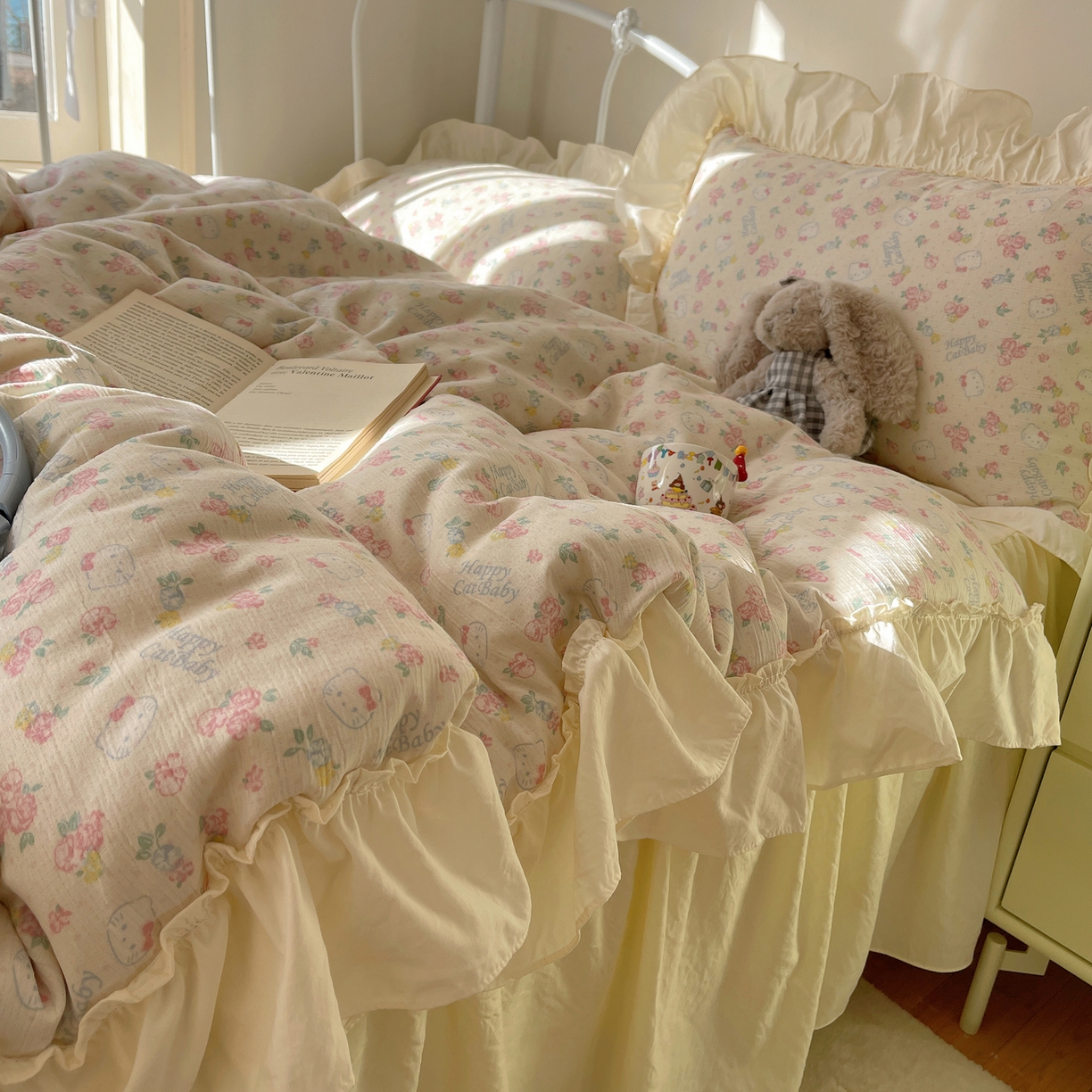 91家纺网 家纺一手货源 找家纺 （总）轻奢坊 2026新款皱皱纱韩系碎花法式花边四件套