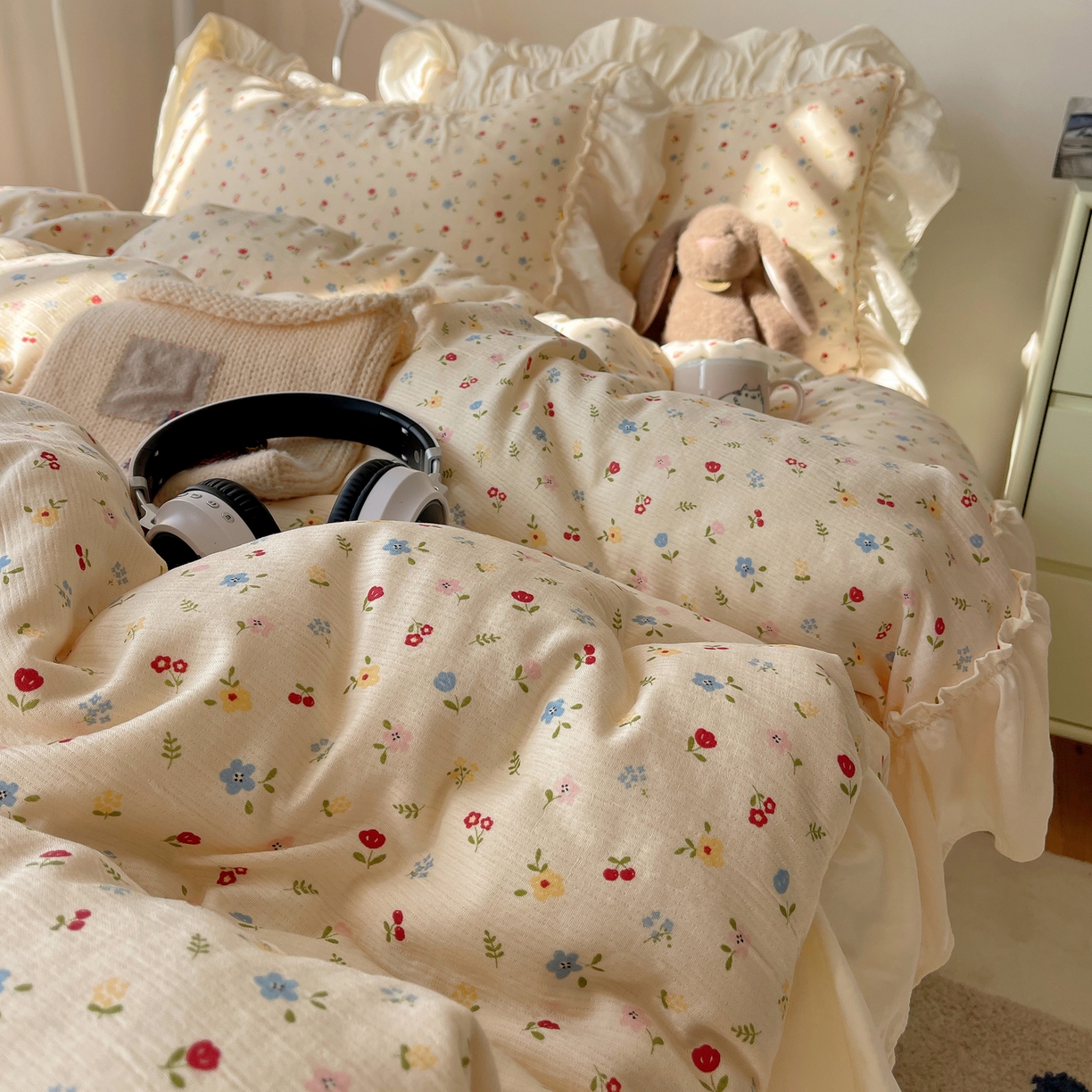 91家纺网 家纺一手货源 找家纺 （总）轻奢坊 2026新款皱皱纱韩系碎花法式花边四件套