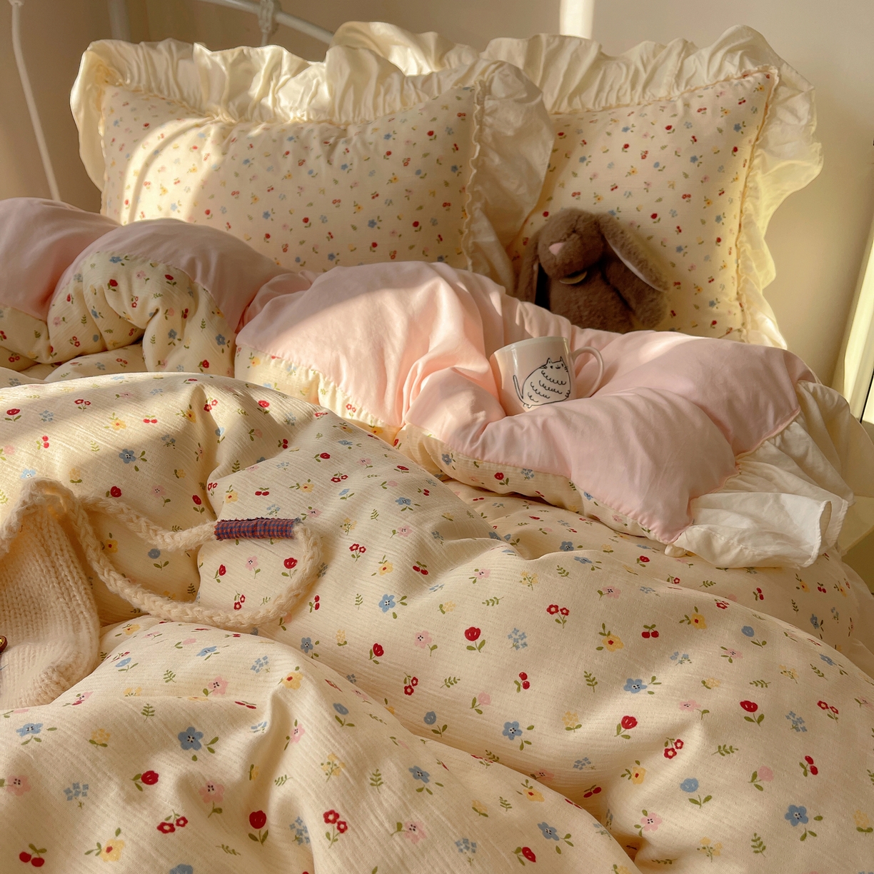 91家纺网 家纺一手货源 找家纺 （总）轻奢坊 2026新款皱皱纱韩系碎花法式花边四件套