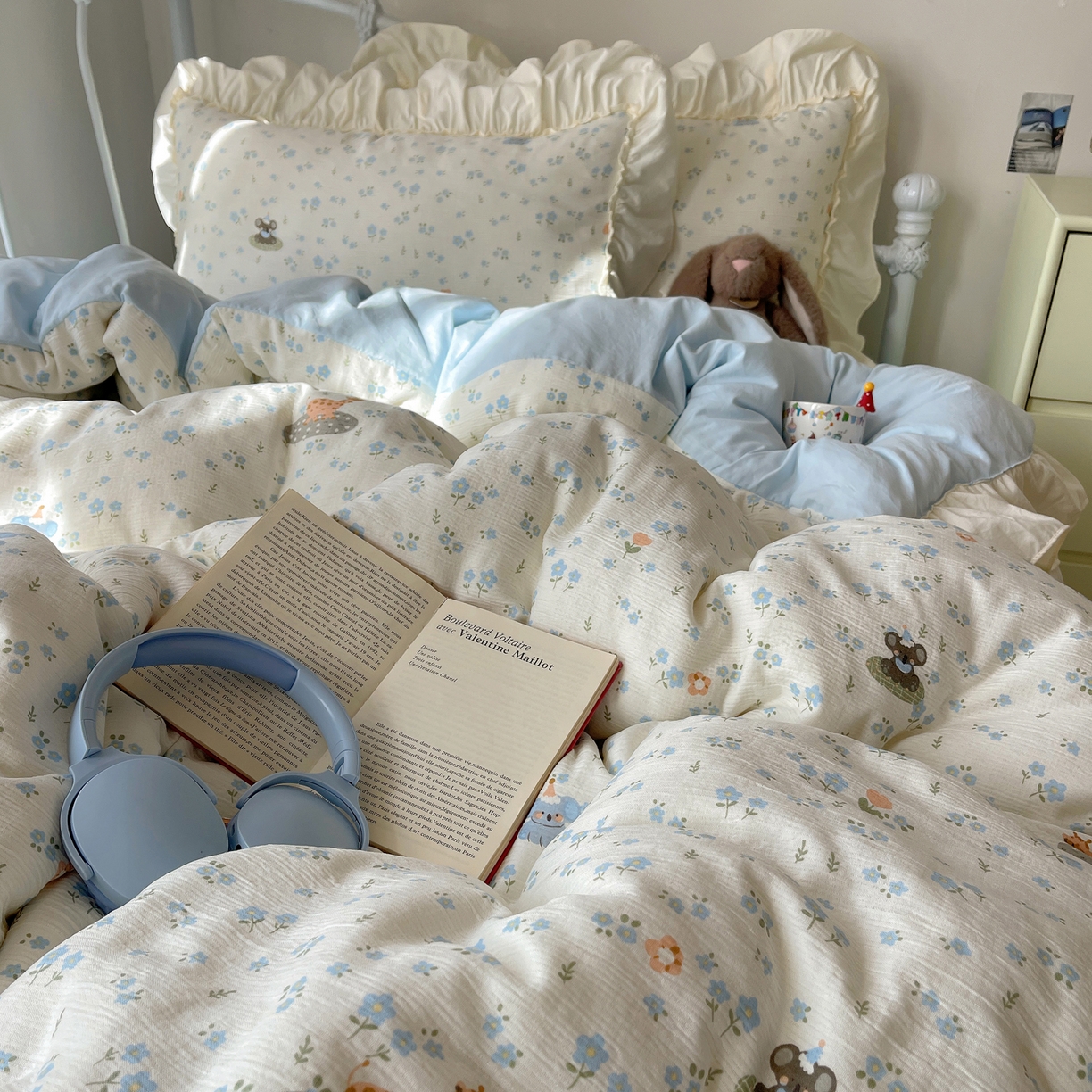 91家纺网 家纺一手货源 找家纺 轻奢坊 2026新款皱皱纱韩系碎花法式花边四件套 花漾星球