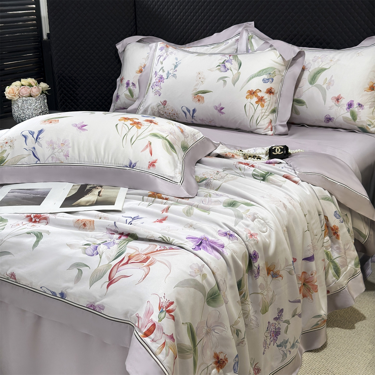 朵希曼 2026新款60天丝镂空夏被四件套系列（控价：夏被线上券后不低于239 夏被四件套线上券后不低于369) 雨润芳菲