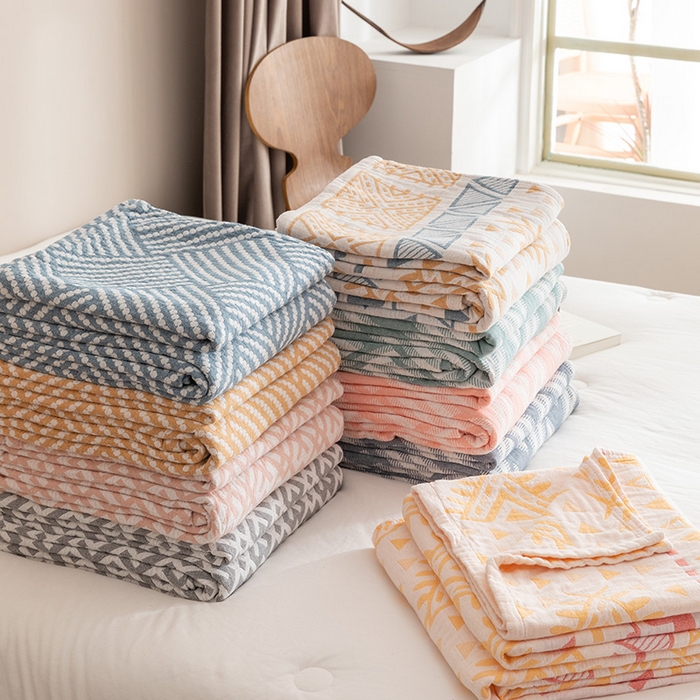 91家纺网 家纺一手货源 找家纺 （总）朴尔家纺-毛巾被 2026春夏新款塞尚风格全棉纯棉水洗棉三层纱布毛巾被夏凉被空调被-经典款常年备货