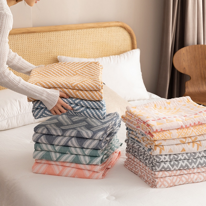 91家纺网 家纺一手货源 找家纺 （总）朴尔家纺-毛巾被 2026春夏新款塞尚风格全棉纯棉水洗棉三层纱布毛巾被夏凉被空调被-经典款常年备货