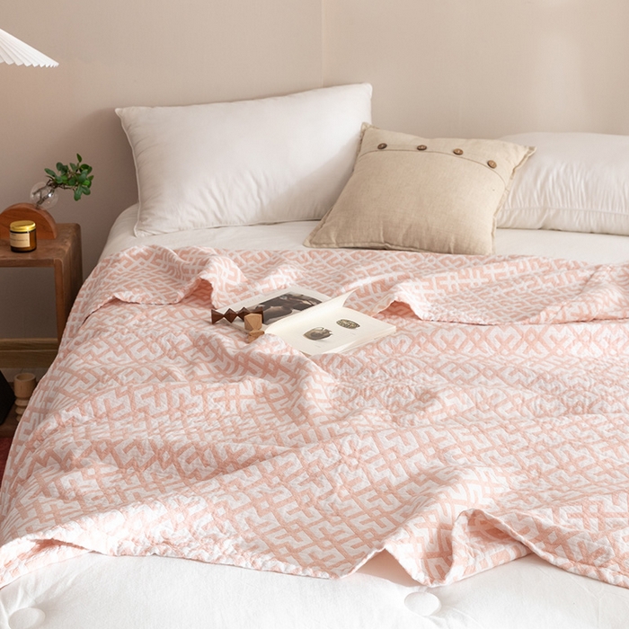 91家纺网 家纺一手货源 找家纺 朴尔家纺-毛巾被 2026春夏新款塞尚风格全棉纯棉水洗棉三层纱布毛巾被夏凉被空调被-经典款常年备货 格林-粉