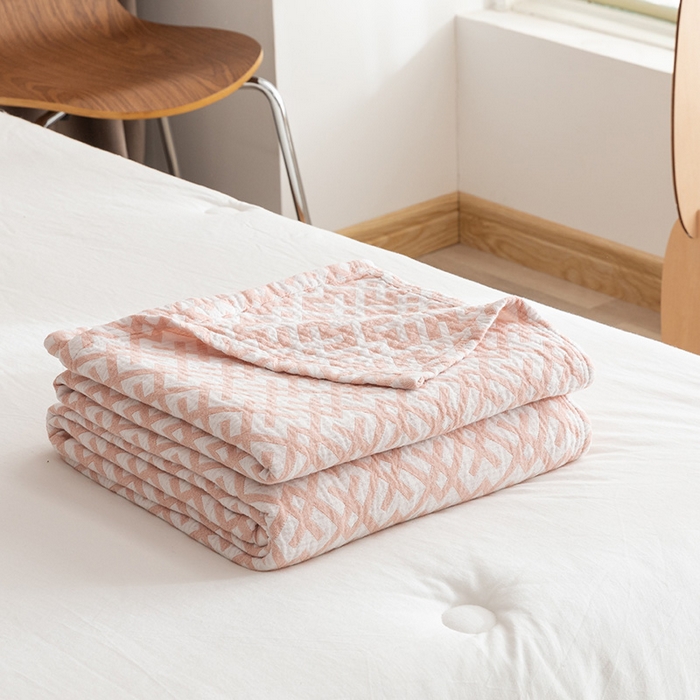 91家纺网 家纺一手货源 找家纺 朴尔家纺-毛巾被 2026春夏新款塞尚风格全棉纯棉水洗棉三层纱布毛巾被夏凉被空调被-经典款常年备货 格林-粉