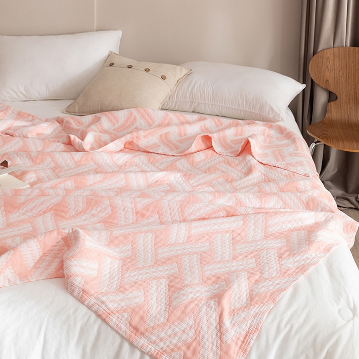 91家纺网 家纺一手货源 找家纺 朴尔家纺-毛巾被 2026春夏新款塞尚风格全棉纯棉水洗棉三层纱布毛巾被夏凉被空调被-经典款常年备货 格里尼-粉