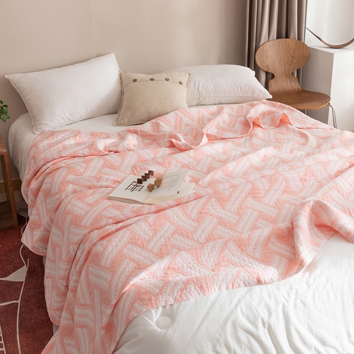 91家纺网 家纺一手货源 找家纺 朴尔家纺-毛巾被 2026春夏新款塞尚风格全棉纯棉水洗棉三层纱布毛巾被夏凉被空调被-经典款常年备货 格里尼-粉