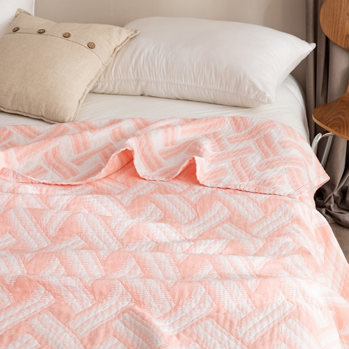 91家纺网 家纺一手货源 找家纺 朴尔家纺-毛巾被 2026春夏新款塞尚风格全棉纯棉水洗棉三层纱布毛巾被夏凉被空调被-经典款常年备货 格里尼-粉