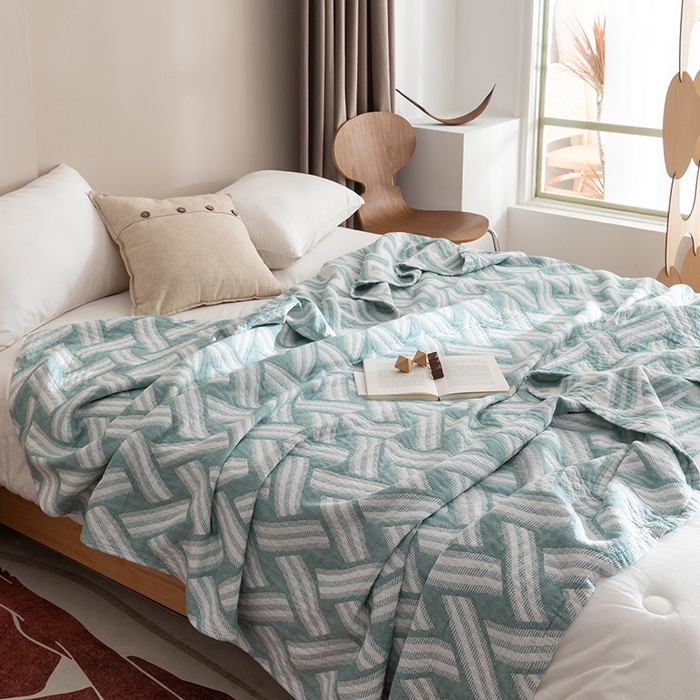 91家纺网 家纺一手货源 找家纺 朴尔家纺-毛巾被 2026春夏新款塞尚风格全棉纯棉水洗棉三层纱布毛巾被夏凉被空调被-经典款常年备货 格里尼-绿