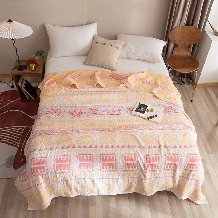 91家纺网 家纺一手货源 找家纺 朴尔家纺-毛巾被 2026春夏新款塞尚风格全棉纯棉水洗棉三层纱布毛巾被夏凉被空调被-经典款常年备货 西雅图-粉