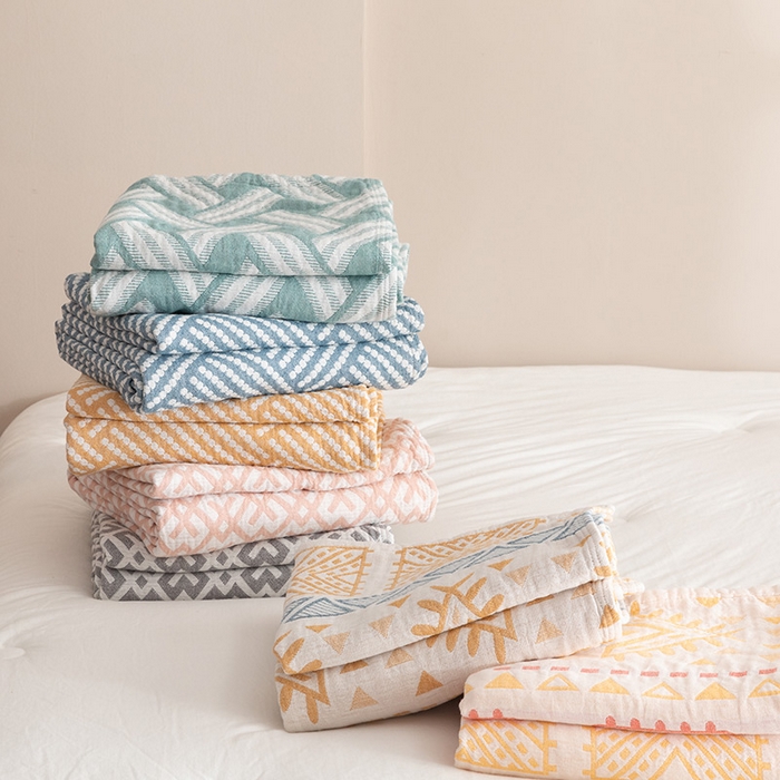 91家纺网 家纺一手货源 找家纺 朴尔家纺-毛巾被 2026春夏新款塞尚风格全棉纯棉水洗棉三层纱布毛巾被夏凉被空调被-经典款常年备货 组合图仅供展示不可下单