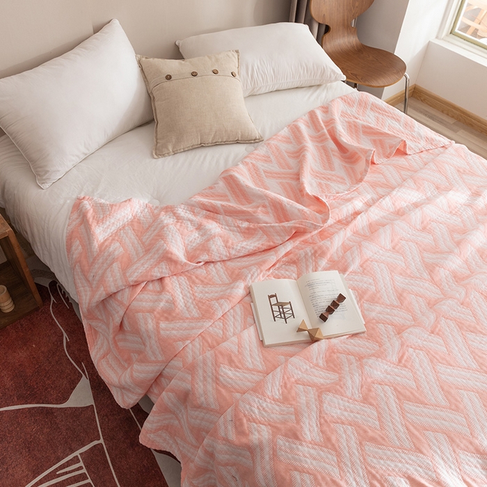 91家纺网 家纺一手货源 找家纺 朴尔家纺-毛巾被 2026春夏新款塞尚风格全棉纯棉水洗棉三层纱布毛巾被夏凉被空调被-经典款常年备货 格里尼-粉