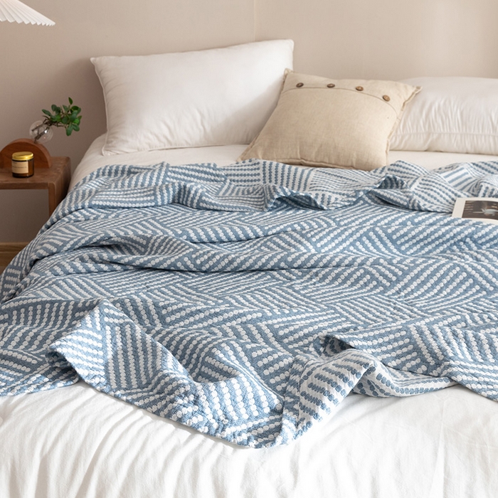 91家纺网 家纺一手货源 找家纺 朴尔家纺-毛巾被 2026春夏新款塞尚风格全棉纯棉水洗棉三层纱布毛巾被夏凉被空调被-经典款常年备货 慕斯-蓝