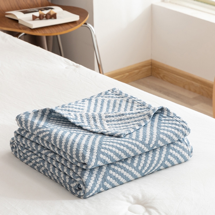 91家纺网 家纺一手货源 找家纺 朴尔家纺-毛巾被 2026春夏新款塞尚风格全棉纯棉水洗棉三层纱布毛巾被夏凉被空调被-经典款常年备货 慕斯-蓝