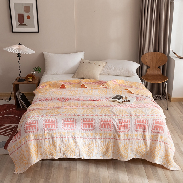 朴尔家纺-毛巾被 2026春夏新款塞尚风格全棉纯棉水洗棉三层纱布毛巾被夏凉被空调被-经典款常年备货 西雅图-粉