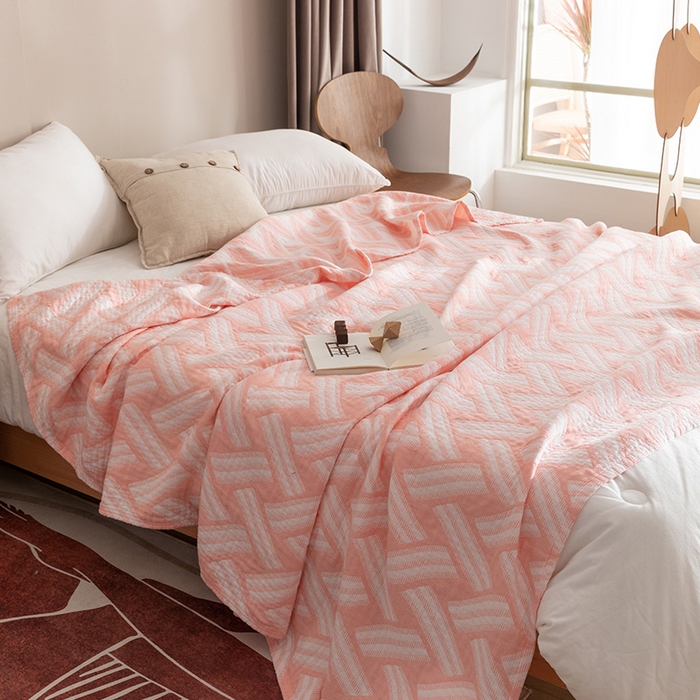 91家纺网 家纺一手货源 找家纺 朴尔家纺-毛巾被 2026春夏新款塞尚风格全棉纯棉水洗棉三层纱布毛巾被夏凉被空调被-经典款常年备货 格里尼-粉