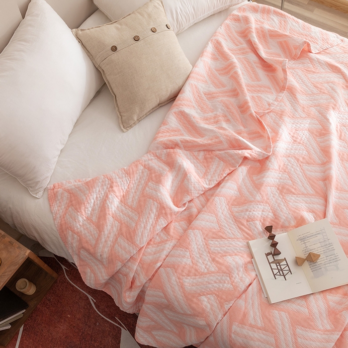 91家纺网 家纺一手货源 找家纺 朴尔家纺-毛巾被 2026春夏新款塞尚风格全棉纯棉水洗棉三层纱布毛巾被夏凉被空调被-经典款常年备货 格里尼-粉