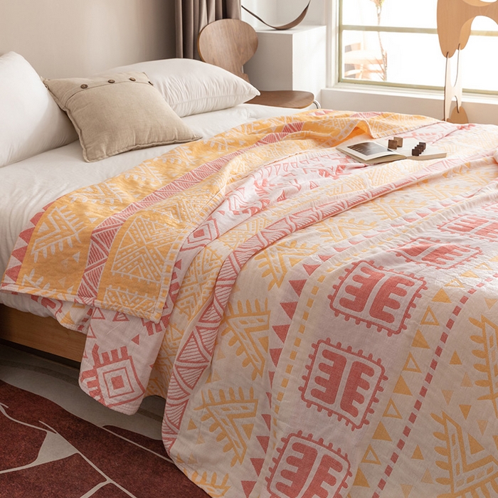 91家纺网 家纺一手货源 找家纺 朴尔家纺-毛巾被 2026春夏新款塞尚风格全棉纯棉水洗棉三层纱布毛巾被夏凉被空调被-经典款常年备货 西雅图-粉