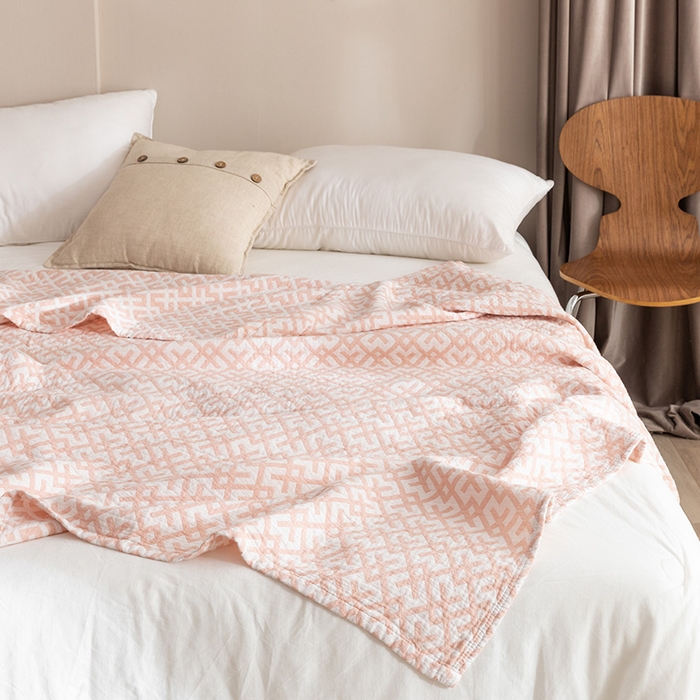 91家纺网 家纺一手货源 找家纺 朴尔家纺-毛巾被 2026春夏新款塞尚风格全棉纯棉水洗棉三层纱布毛巾被夏凉被空调被-经典款常年备货 格林-粉