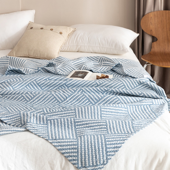 91家纺网 家纺一手货源 找家纺 朴尔家纺-毛巾被 2026春夏新款塞尚风格全棉纯棉水洗棉三层纱布毛巾被夏凉被空调被-经典款常年备货 慕斯-蓝