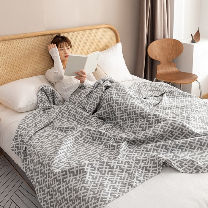 91家纺网 家纺一手货源 找家纺 朴尔家纺-毛巾被 2026春夏新款塞尚风格全棉纯棉水洗棉三层纱布毛巾被夏凉被空调被-经典款常年备货 格林-灰