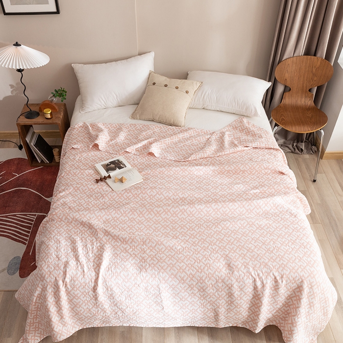 91家纺网 家纺一手货源 找家纺 朴尔家纺-毛巾被 2026春夏新款塞尚风格全棉纯棉水洗棉三层纱布毛巾被夏凉被空调被-经典款常年备货 格林-粉