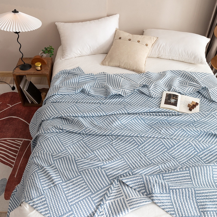 91家纺网 家纺一手货源 找家纺 朴尔家纺-毛巾被 2026春夏新款塞尚风格全棉纯棉水洗棉三层纱布毛巾被夏凉被空调被-经典款常年备货 慕斯-蓝